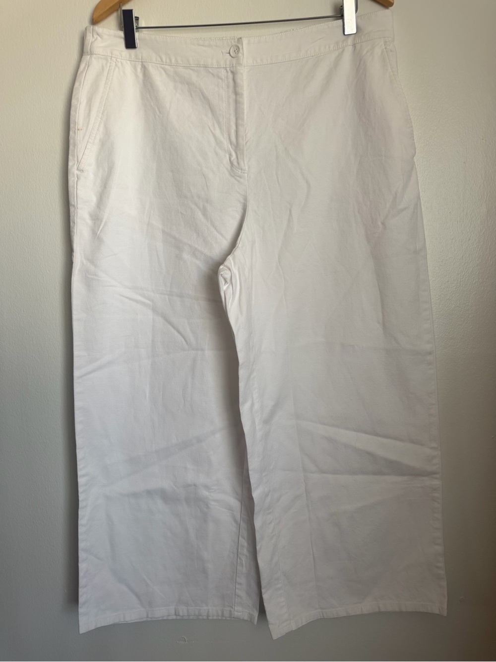 Eileen Fisher Wide Leg Cropped Trousers White Women Size Large Organic Cotton